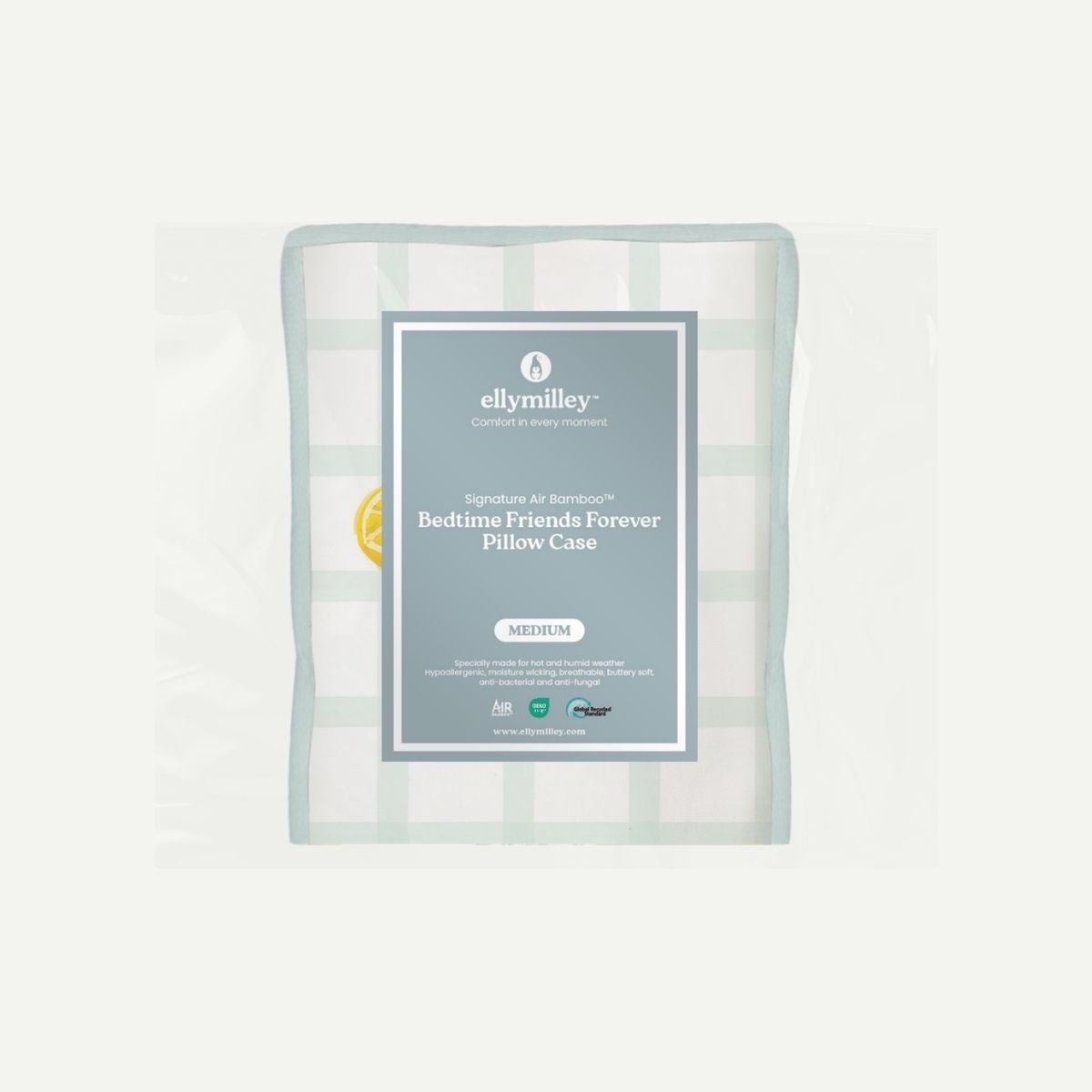 Elly Milley (CASING) Signature Air Bamboo™ Bedtime First Friend BFF Pillow Case- Gingham Green Lemon