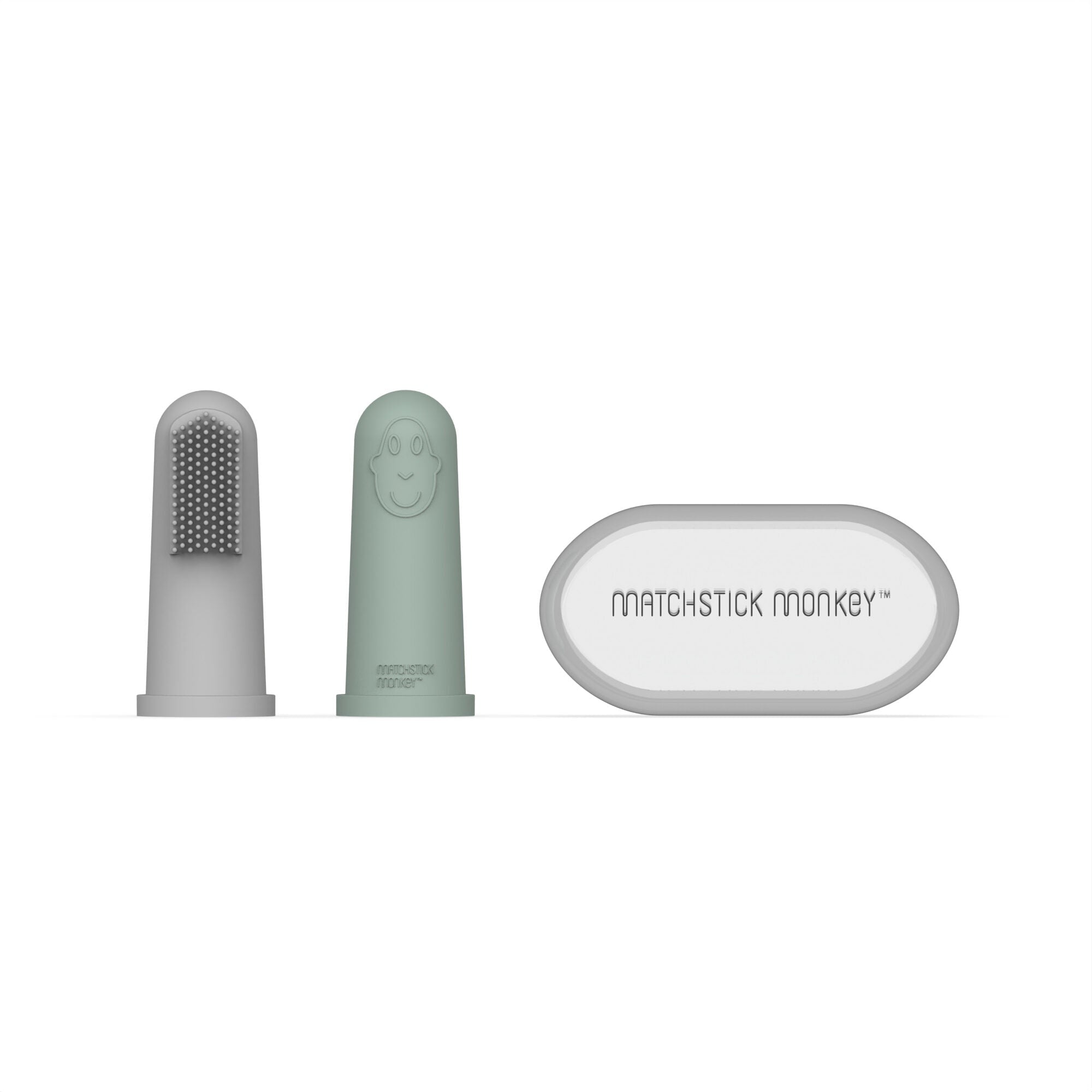 Matchstick Monkey Finger Toothbrush With Portable Case - Grey &amp; Mint Green