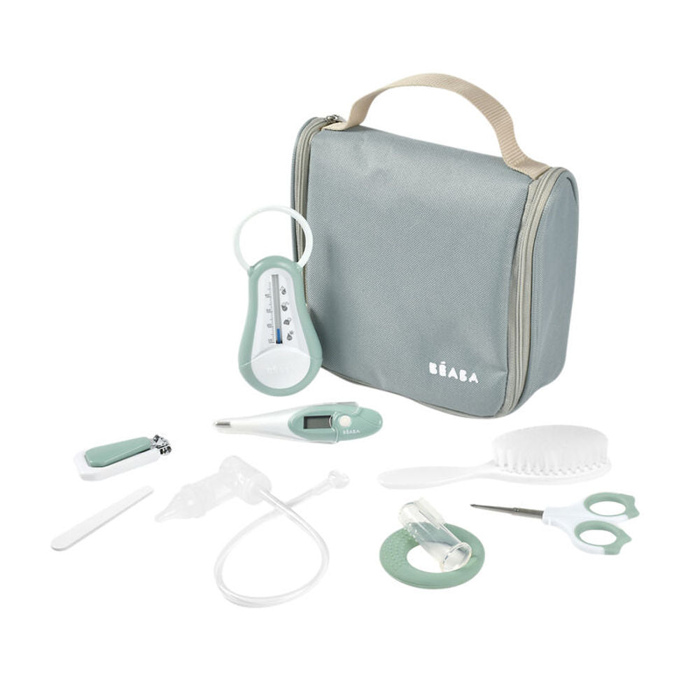 Beaba Baby 9 Piece Grooming Set with Toiletry Pouch - Sage Green