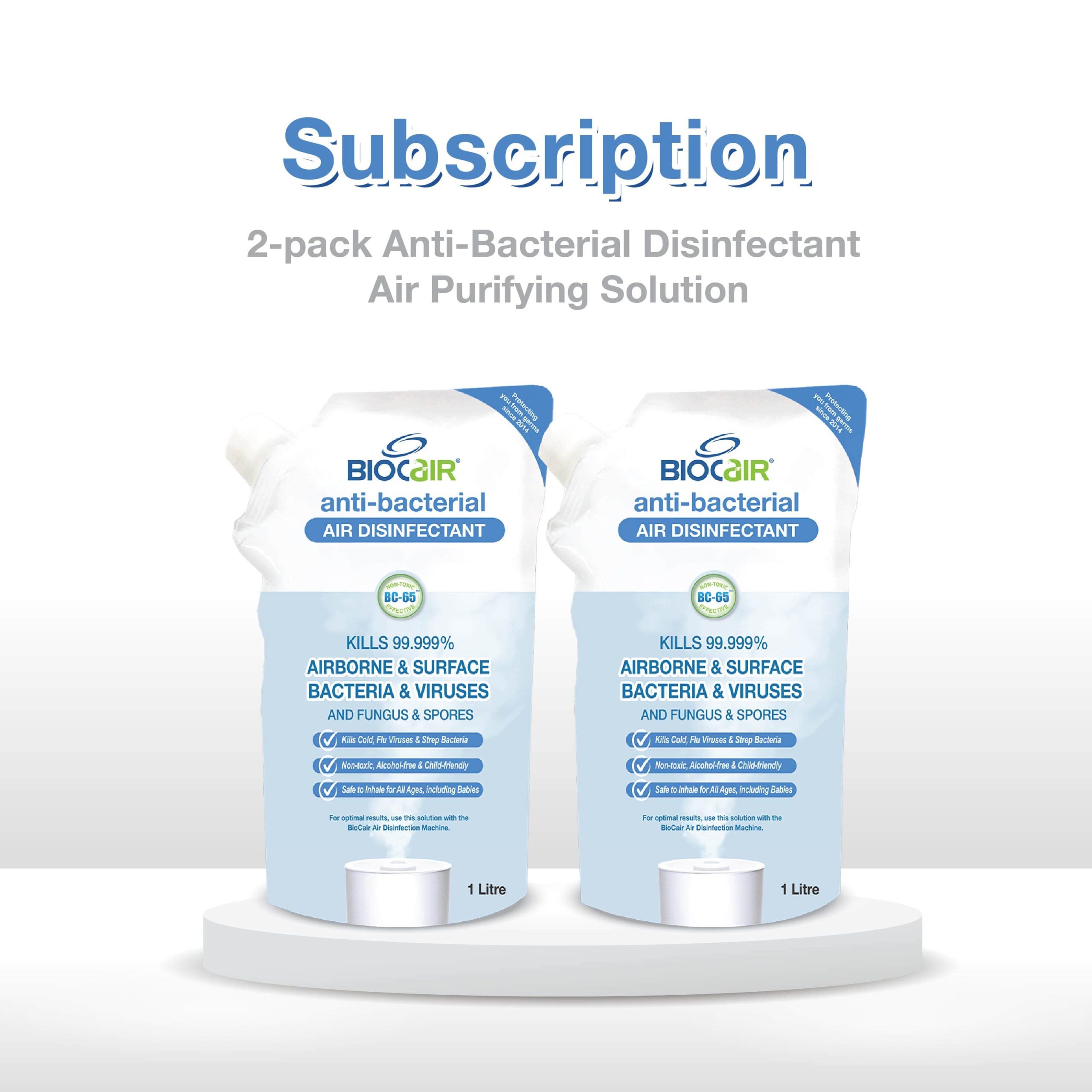 BioCair 2-Pack Anti-Bacterial Disinfectant Air Purifying Solution Subscription