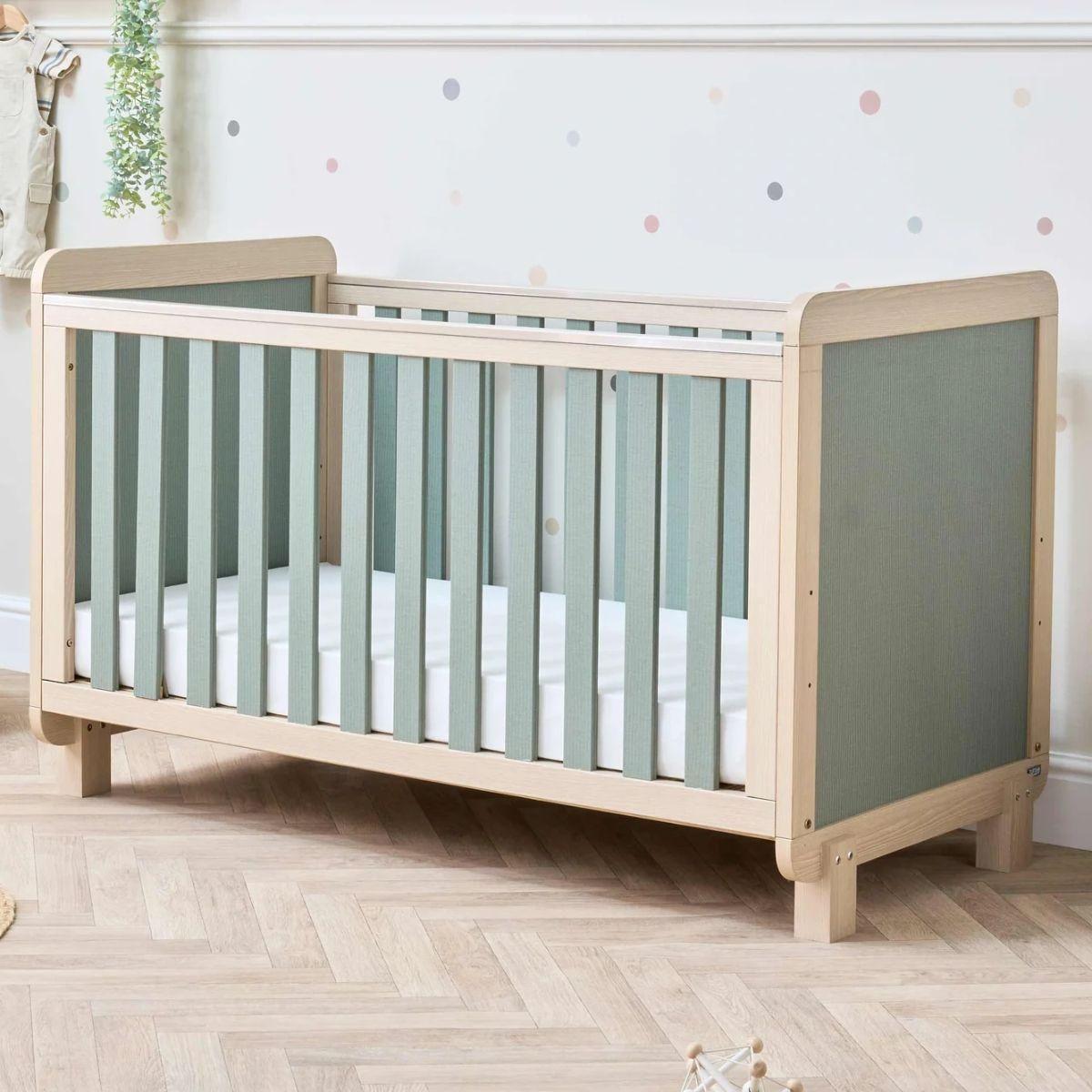 Tutti Bambini Kuba Cotbed With Mothercare Essential Foam Mattress - Pickled Oak-Sage Weave