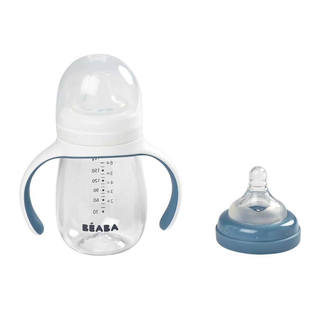 Beaba 2-in-1 Bottle to Sippy Learning Cup 210ml - Windy Blue