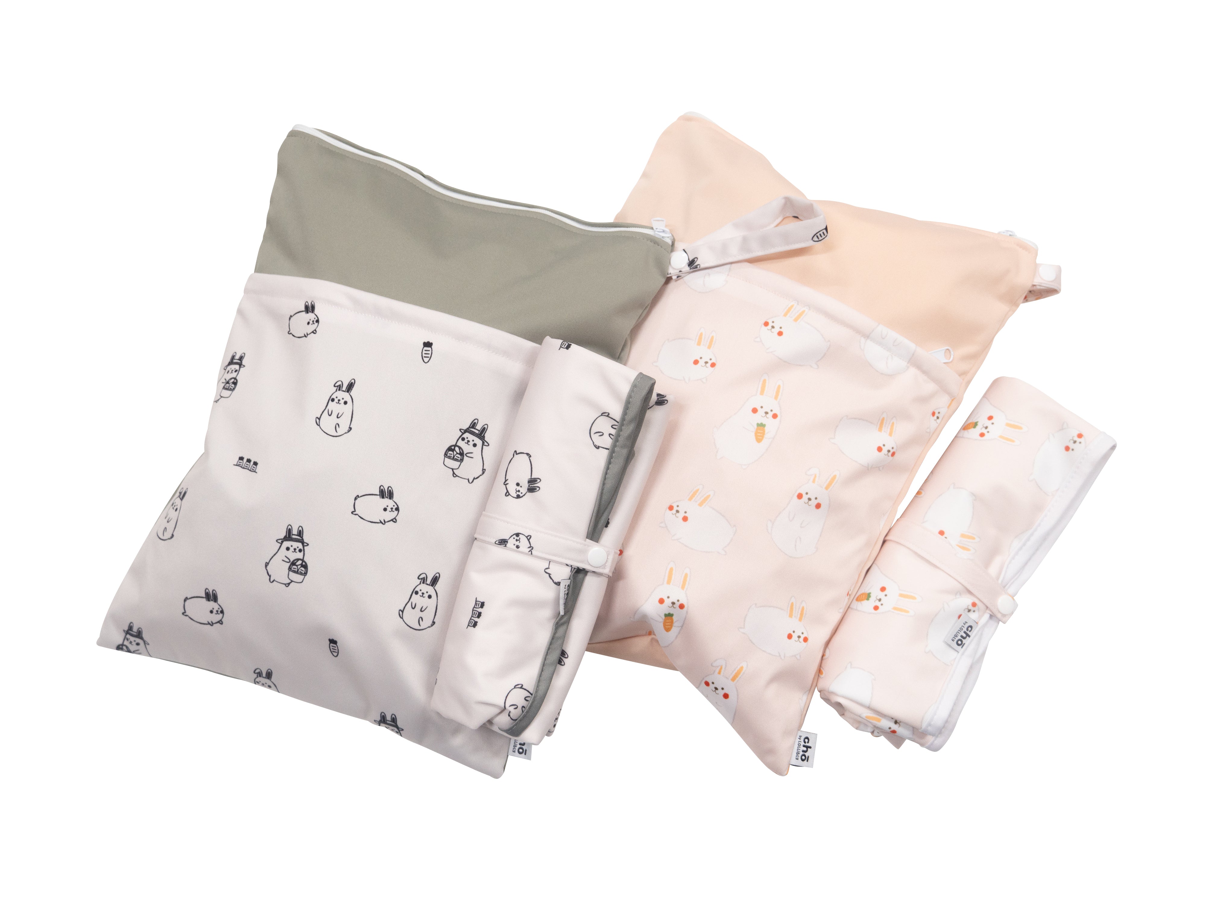 Cho Baby Adventure Bundle: 2 Wet Bags + 2 Changing Mats (Momo Bunny)